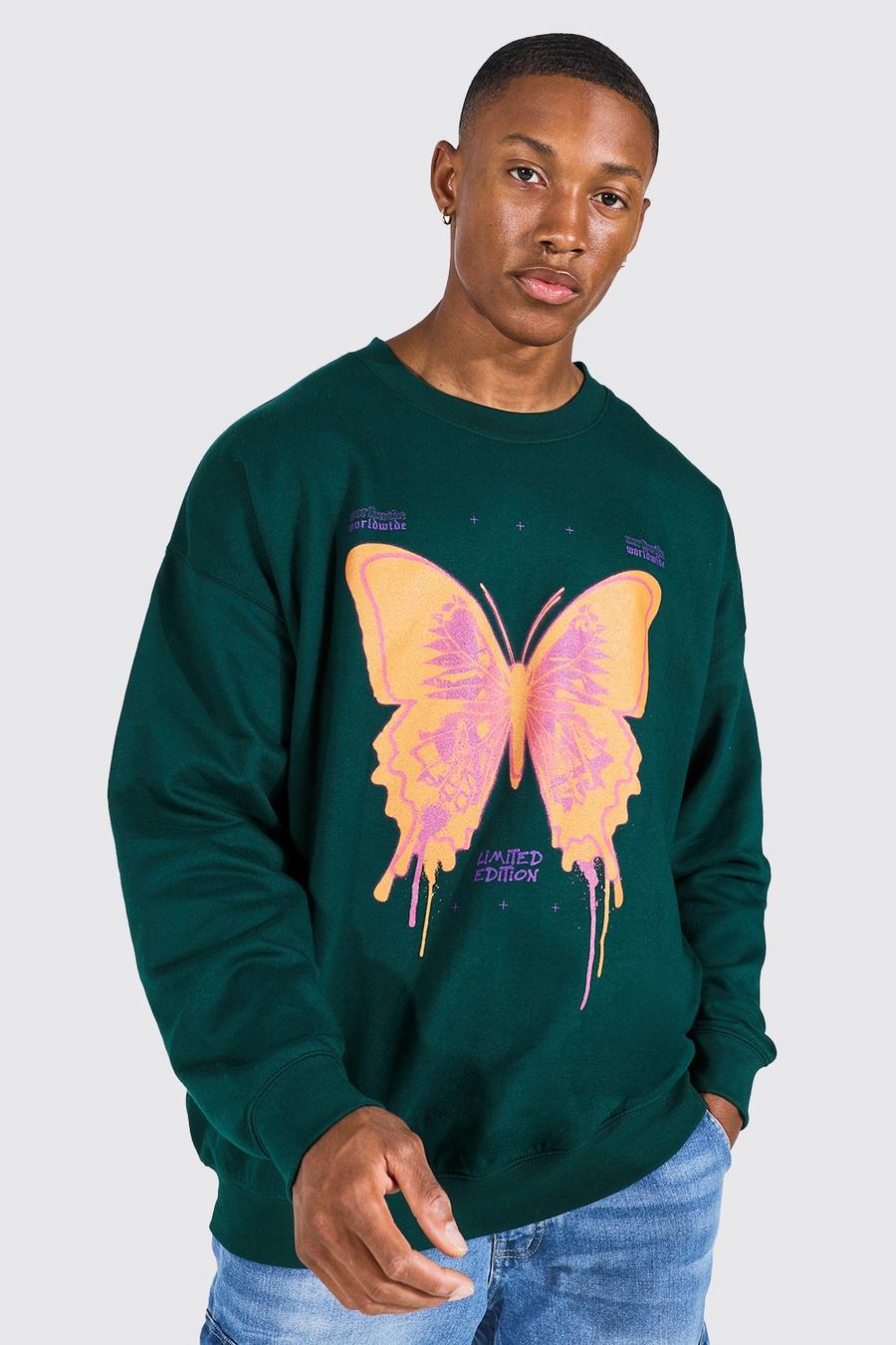 Green Oversized Butterfly Graphic Sweatshirt image number 1