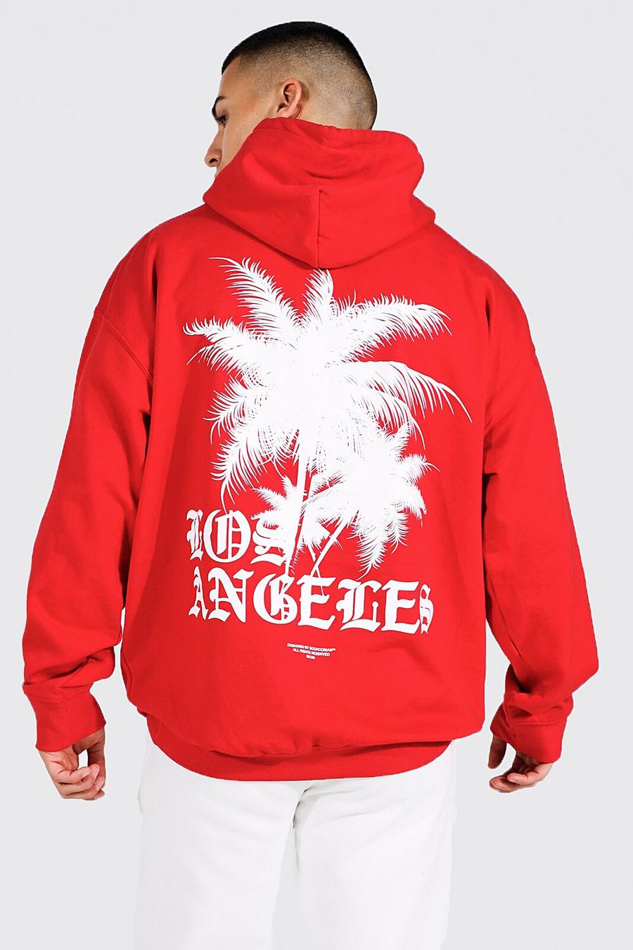 Red Oversized Palm Back Graphic Hoodie image number 1