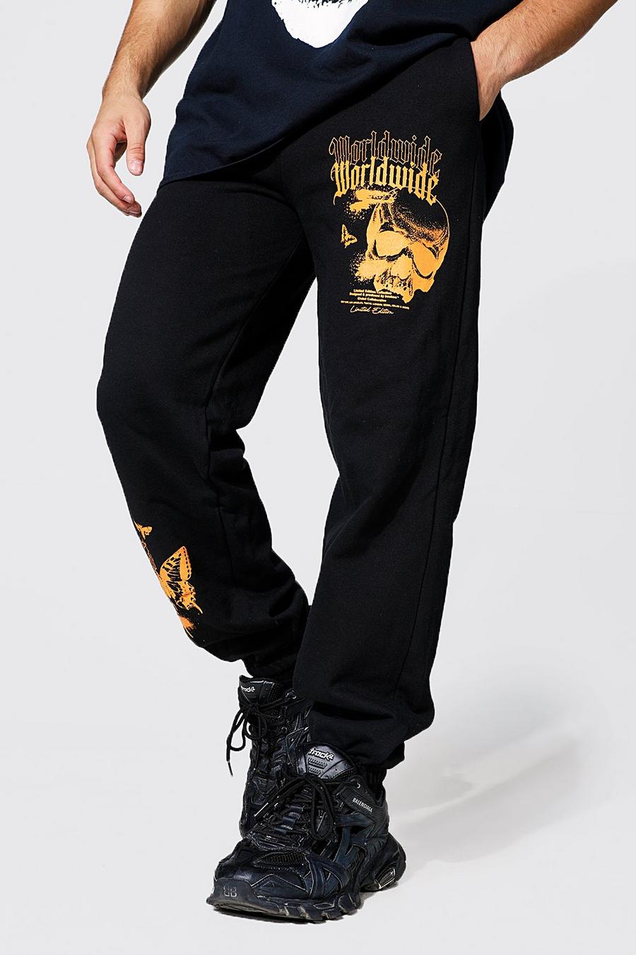 Black Oversized Skull Butterfly Graphic Jogger image number 1