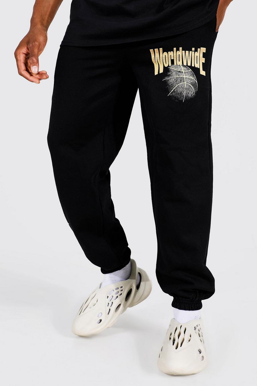 Pantalón deportivo Regular con estampado Worldwide, Black image number 1