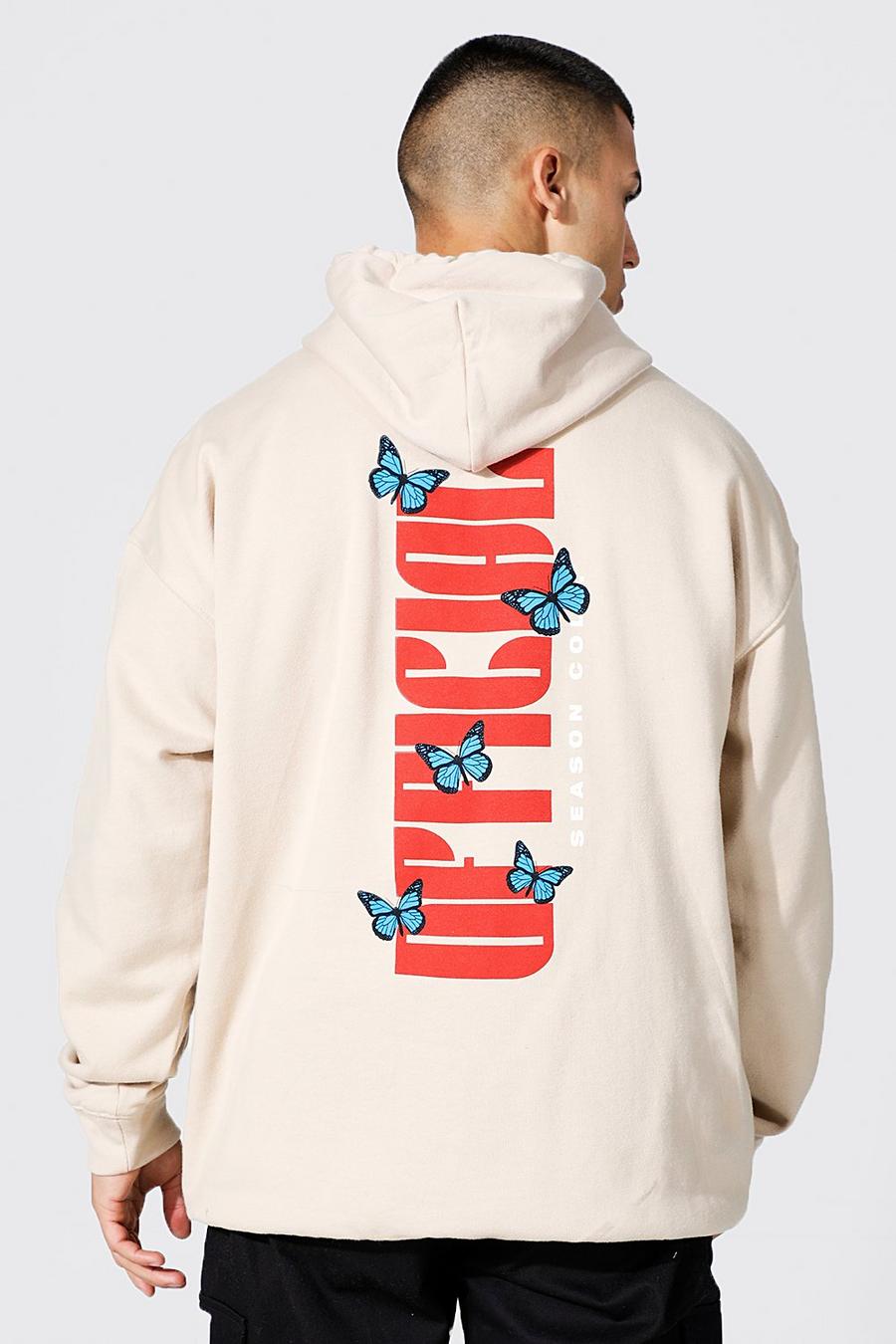 Sand Oversized Butterfly Back Graphic Hoodie image number 1