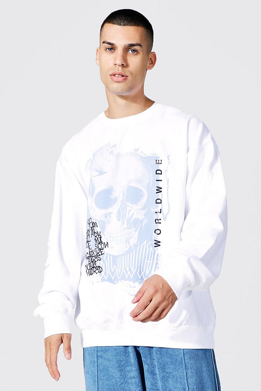 Oversize Sweatshirt mit Totenkopf-Ärmeln, White image number 1