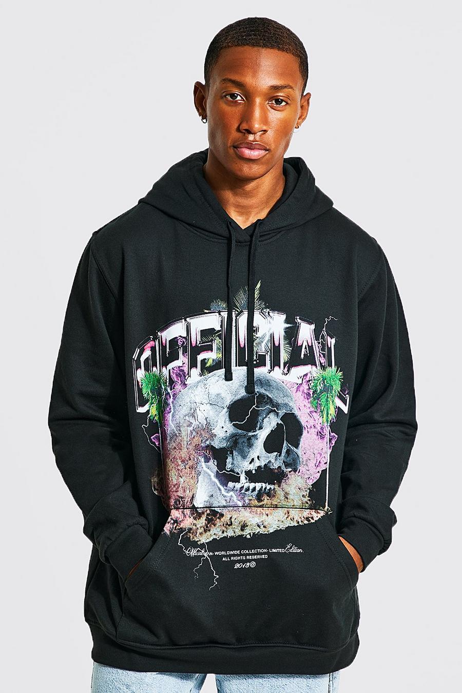 Black Oversize hoodie med dödskalle image number 1