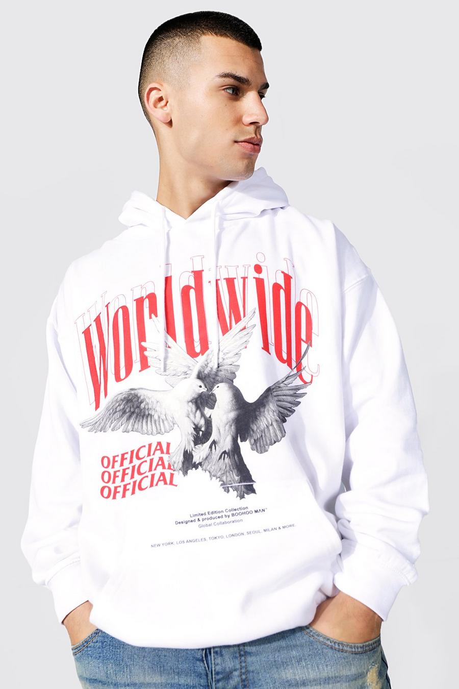 White Oversized Dove Graphic Hoodie image number 1