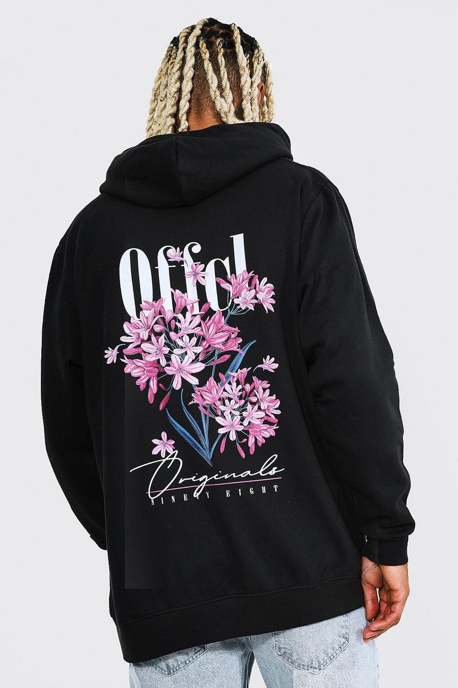 Black Oversize hoodie med blommor image number 1