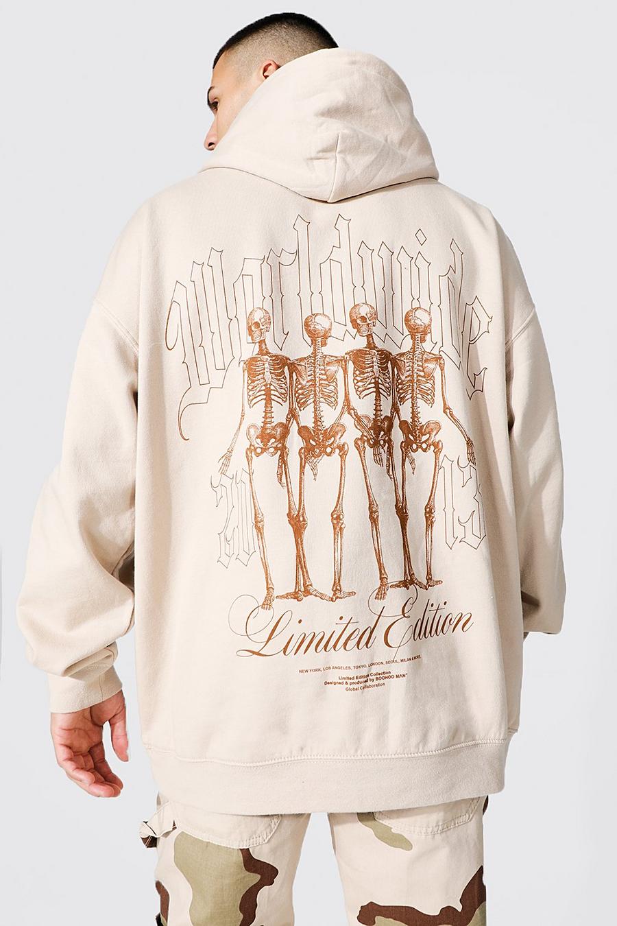 gym and workout clothes Hoodies Boohoo Oversized Skeleton Ramen Graphic Hoodie in Sand Natural Womens Mens Clothing Mens Activewear 