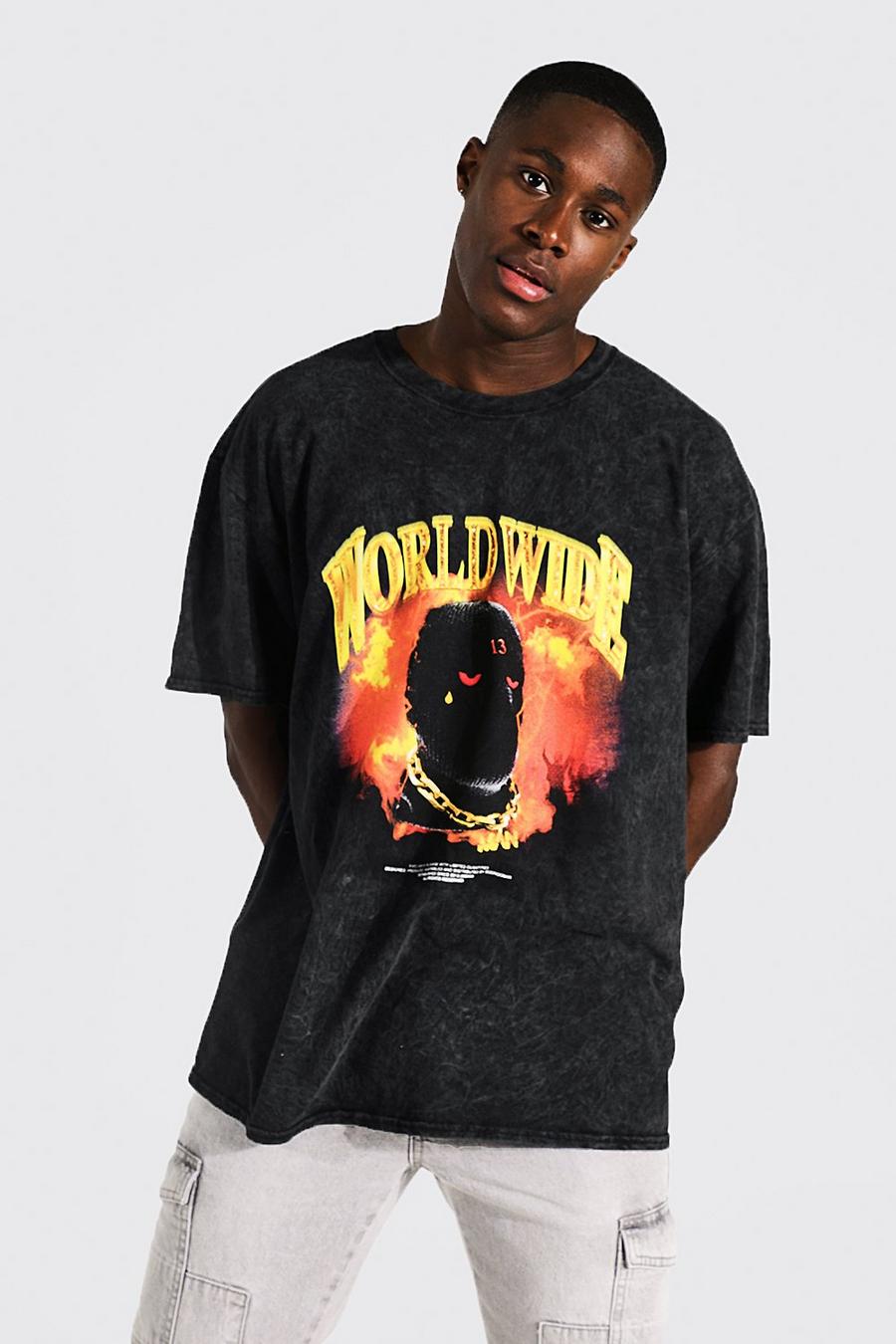 Charcoal Oversized Worldwide Graphic Overdye T-shirt image number 1