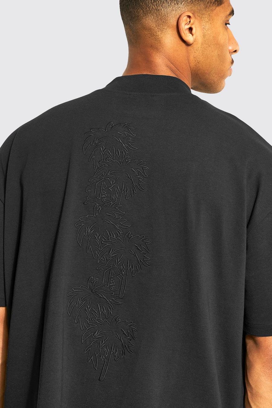 T-shirt Tall oversize con palme e girocollo esteso, Black nero image number 1