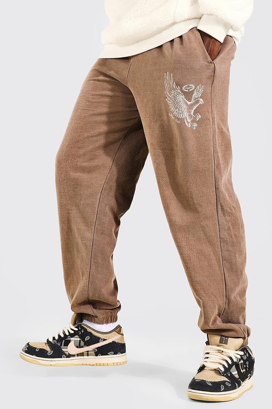 Pantalón deportivo sobreteñido con estampado de águila, Chocolate image number 1