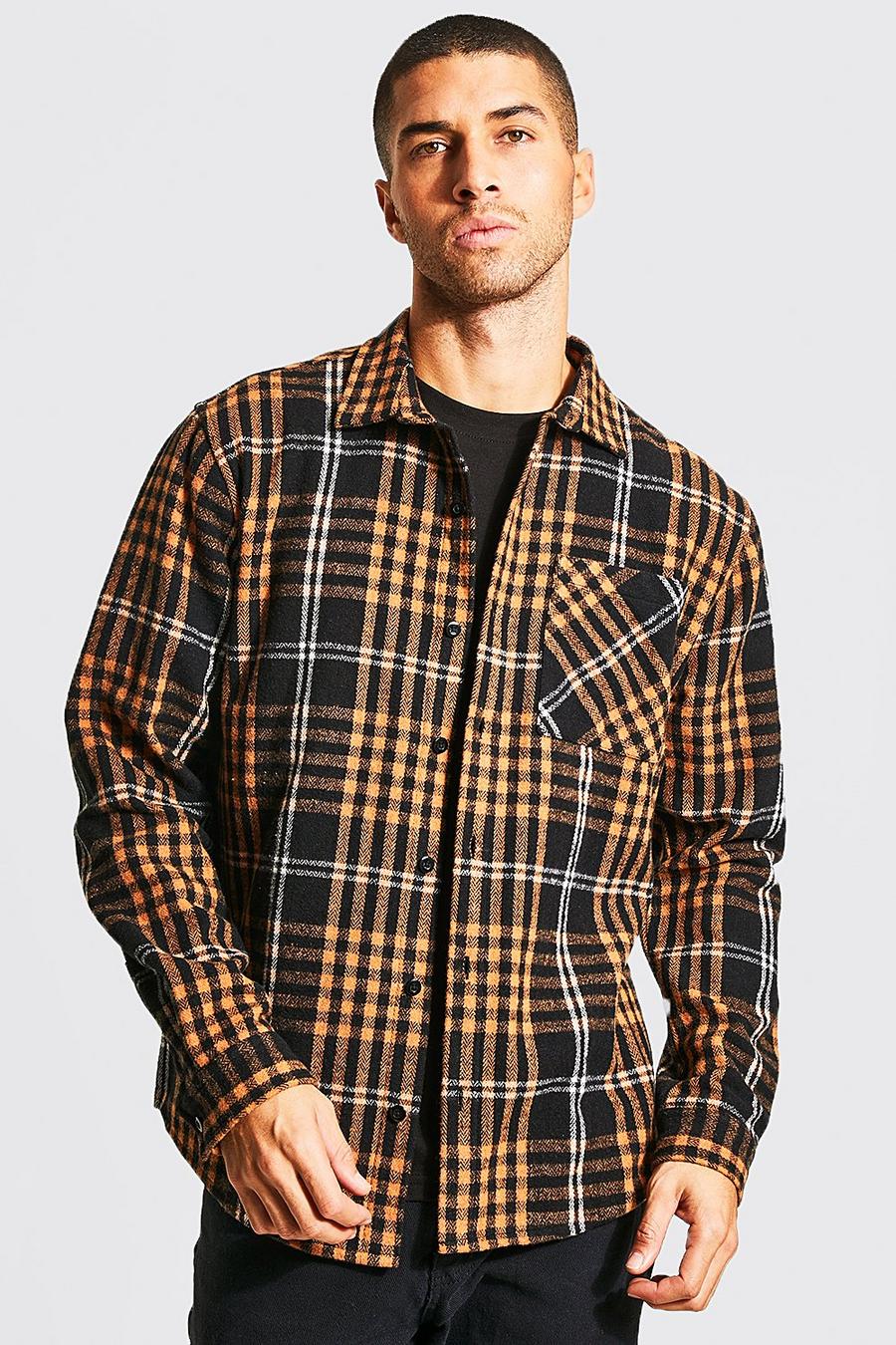 Brown Heavy Weight Check Overshirt With Split Hem image number 1
