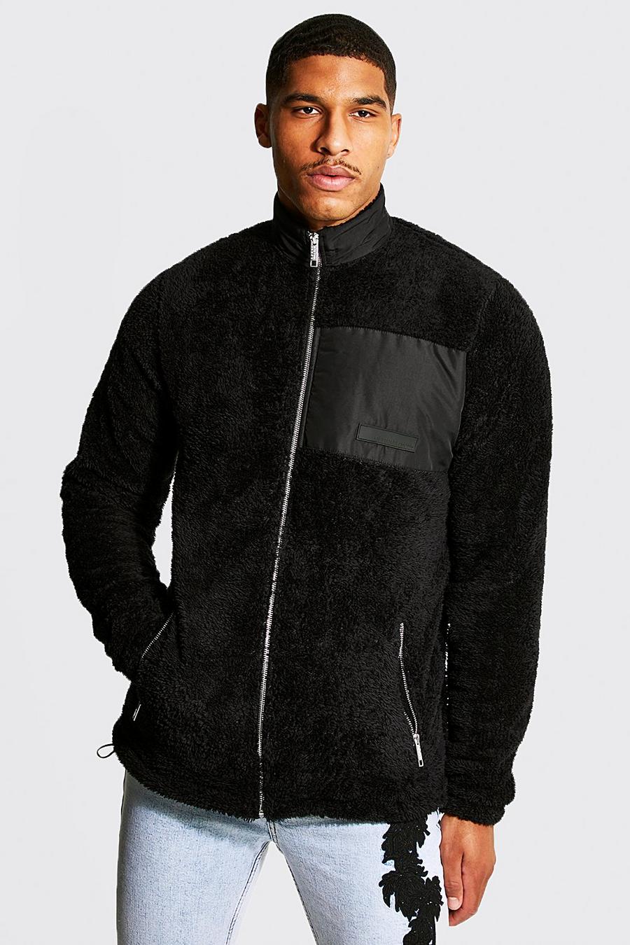 Black Tall Borg Zip Through Funnel Neck Jacket image number 1