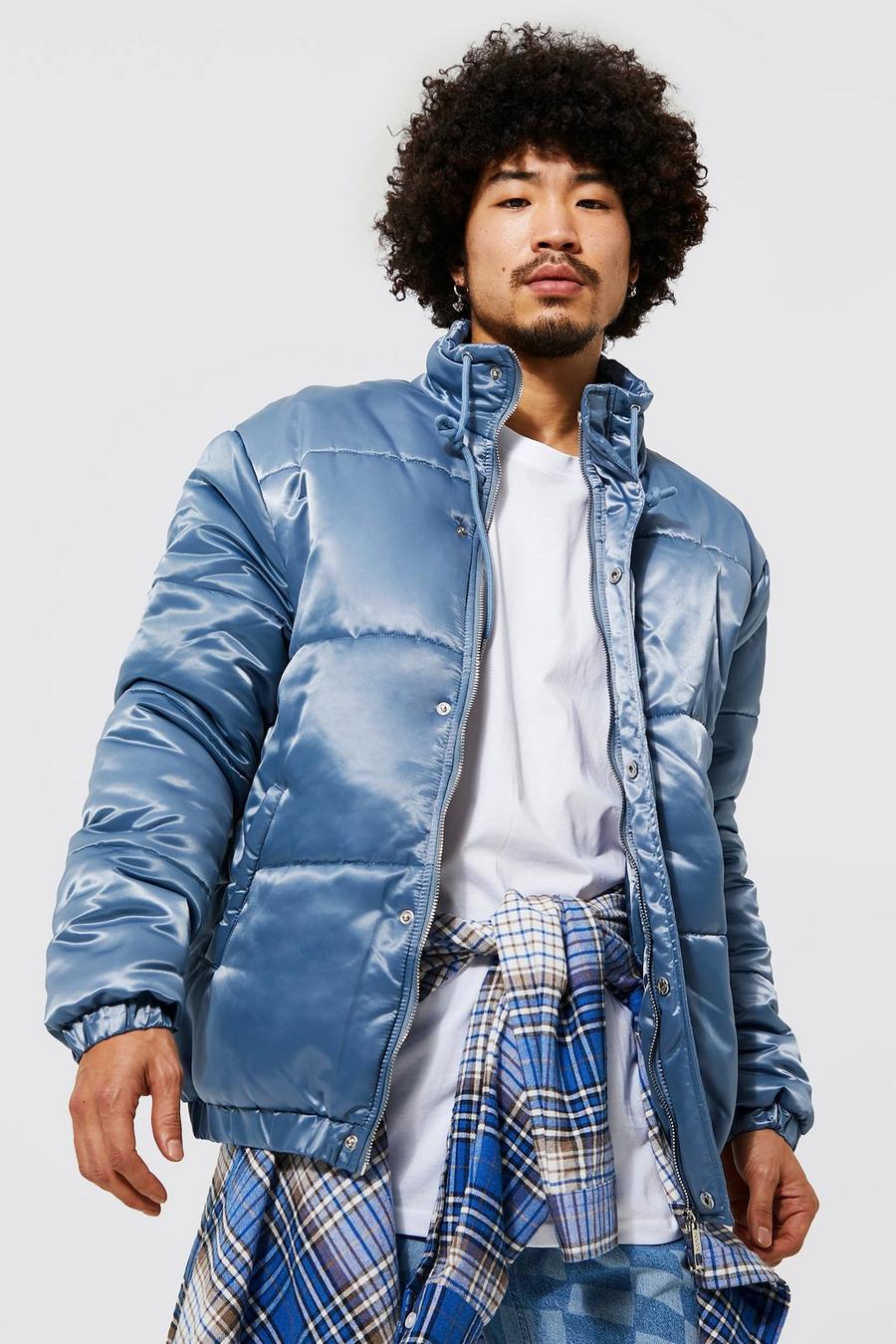 Satin-Steppjacke mit Trichterkragen, Blue image number 1