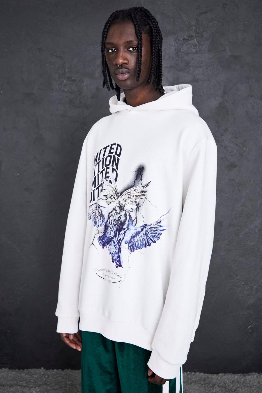 Ecru Oversize hoodie med grafiskt tryck image number 1