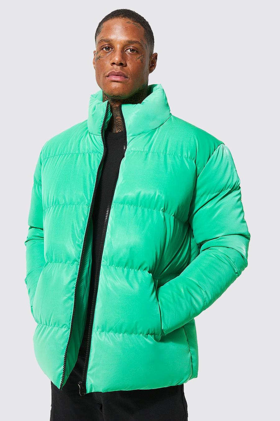Green Oversized Soft Sheen Funnel Neck Puffer image number 1