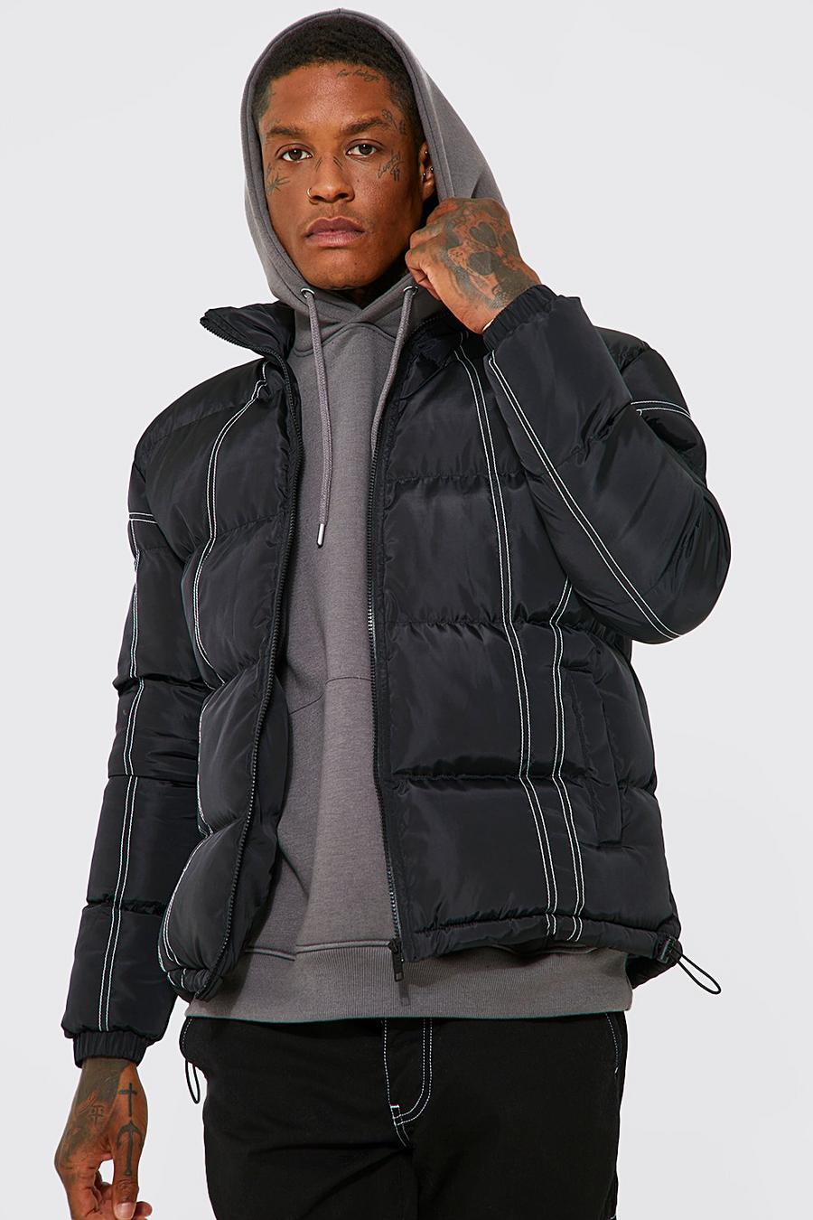 Black Contrast Stitch Puffer image number 1