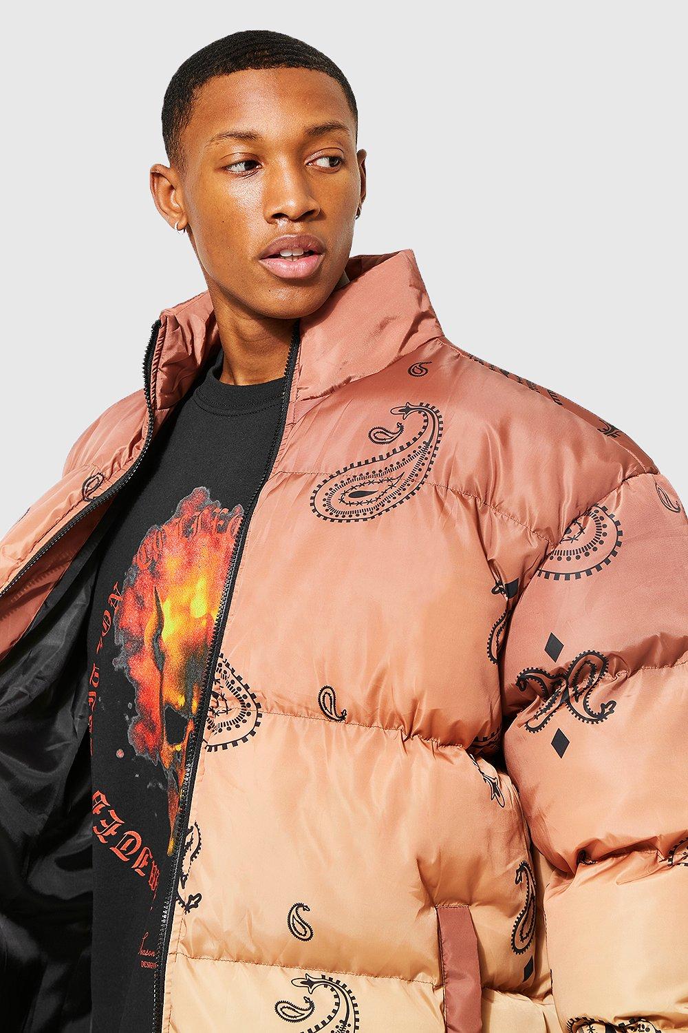 Oversized Dip Dye Paisley Puffer boohoo UK