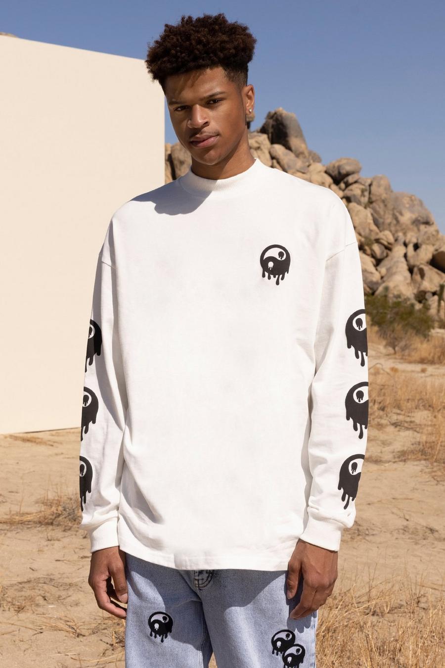 White Tall Long Sleeve Puff Print T-shirt image number 1