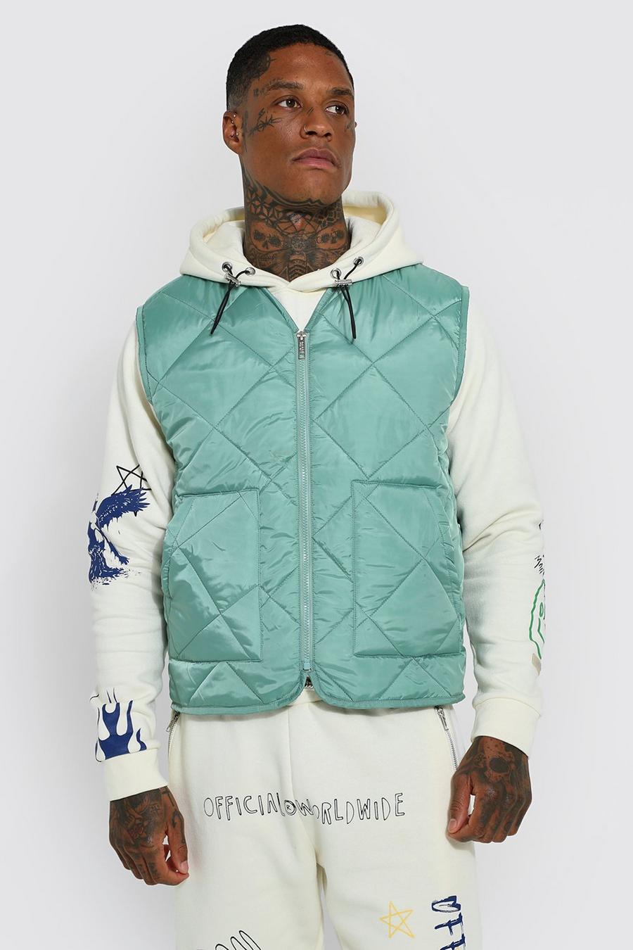 Green Diamond Quilted Zip Through Gilet image number 1