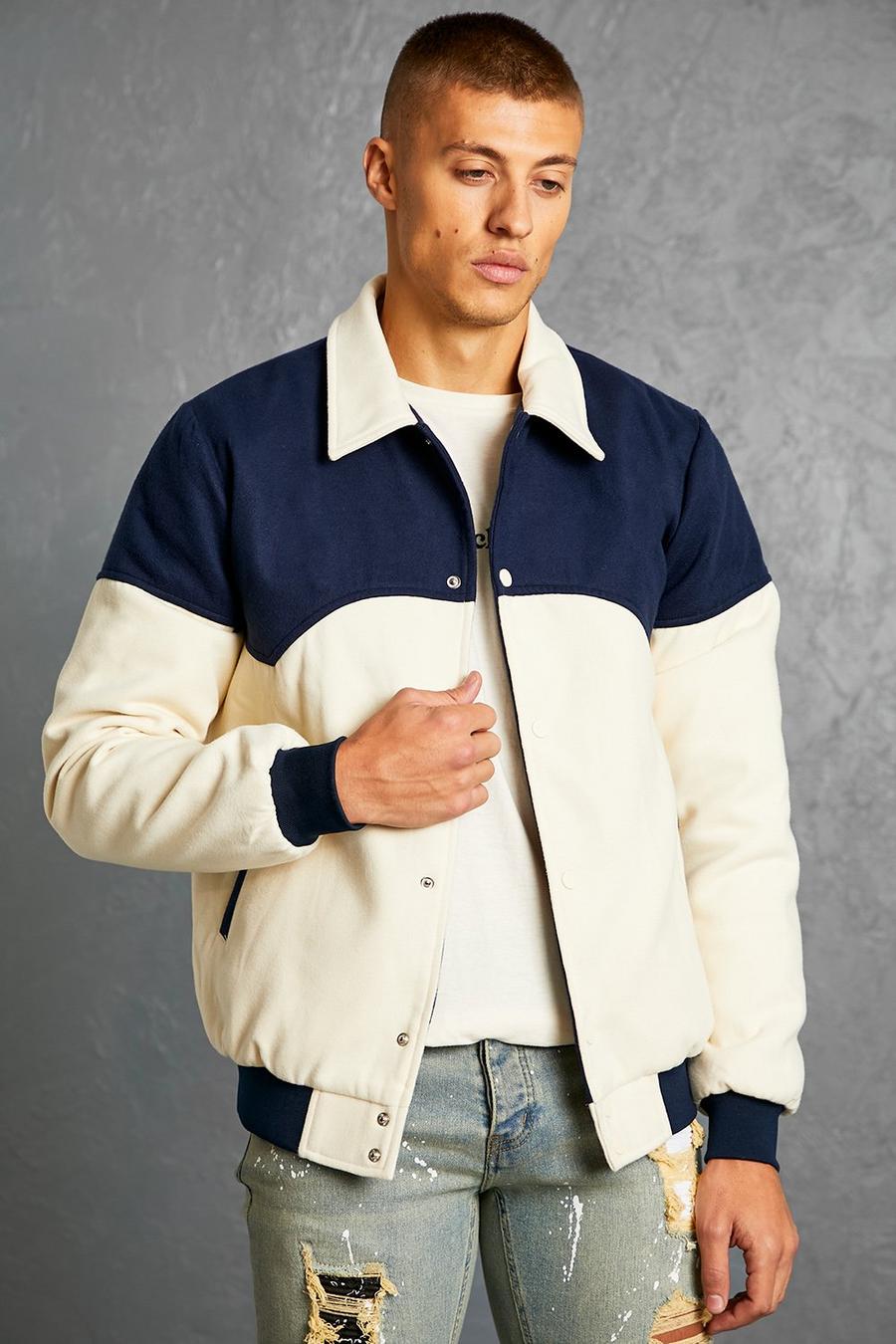 Navy Nette Colour Block Harrington Jas Met Paneel image number 1