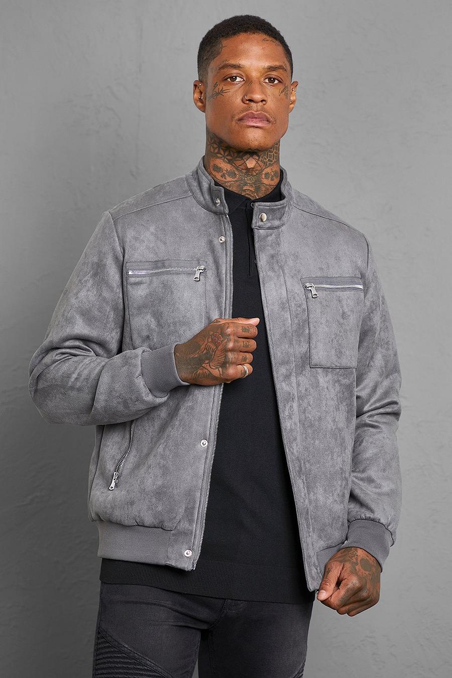 Grey Suede Biker Bomber image number 1