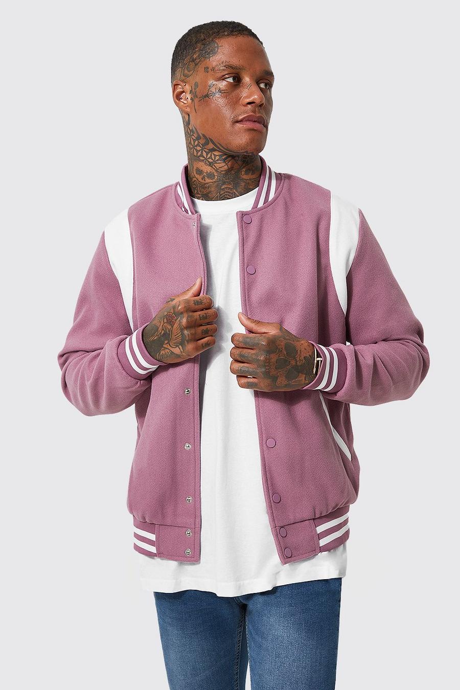 Mauve purple Melton Bomber With Shoulder Panels And Sports