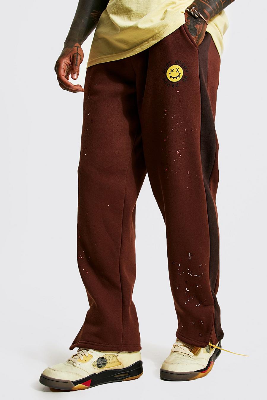 Pantaloni tuta a gamba ampia con schizzi di colore, Chocolate image number 1