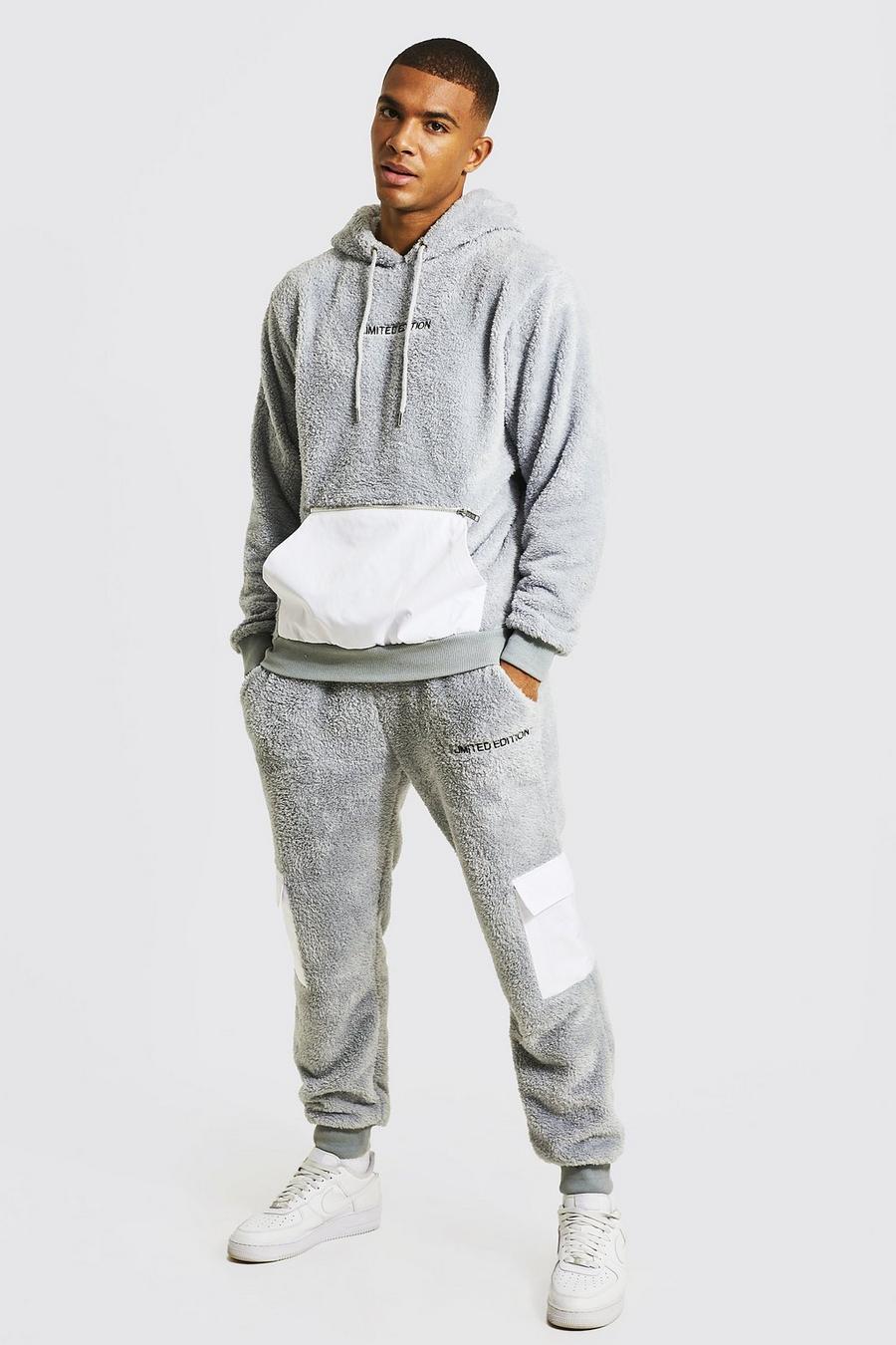 Light grey Limited Edition Borg Cargo Hooded Tracksuit image number 1