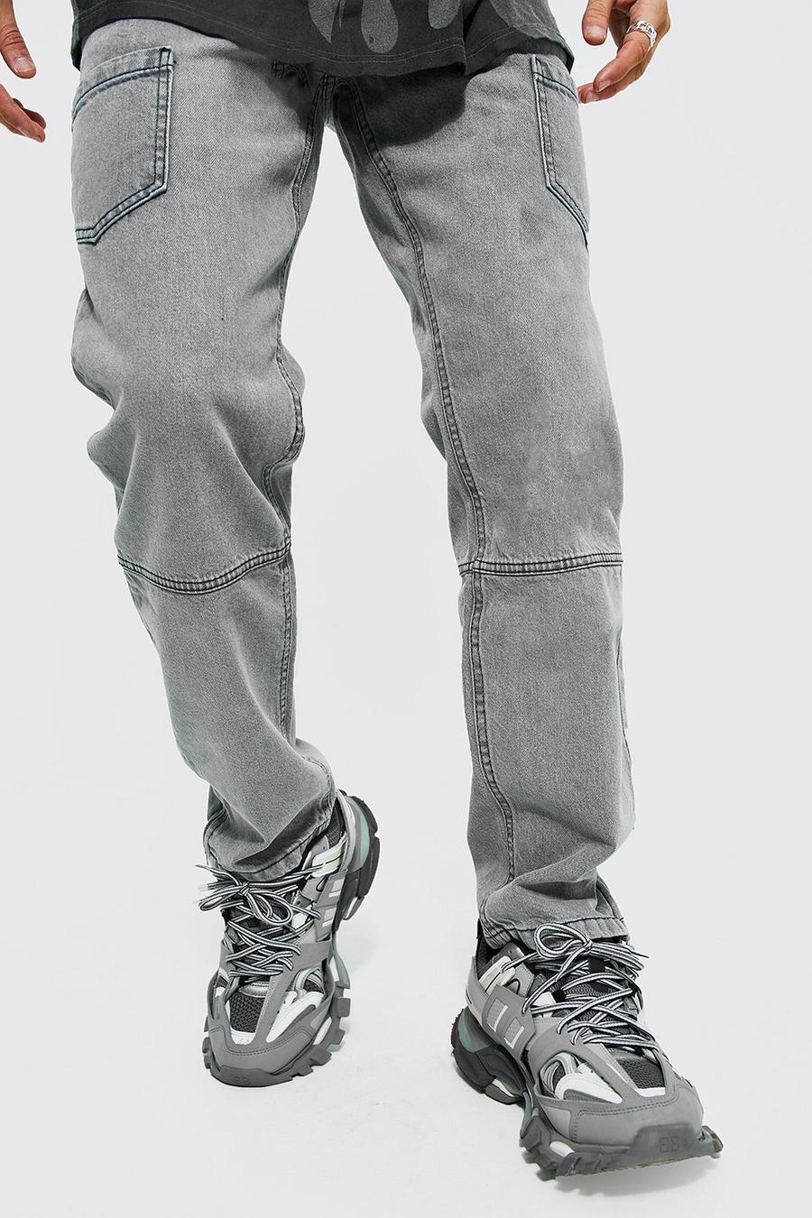 Charcoal ג׳ינס דגמ"ח מבד קשיח בגזרה משוחררת עם רוכסן במכפלת image number 1
