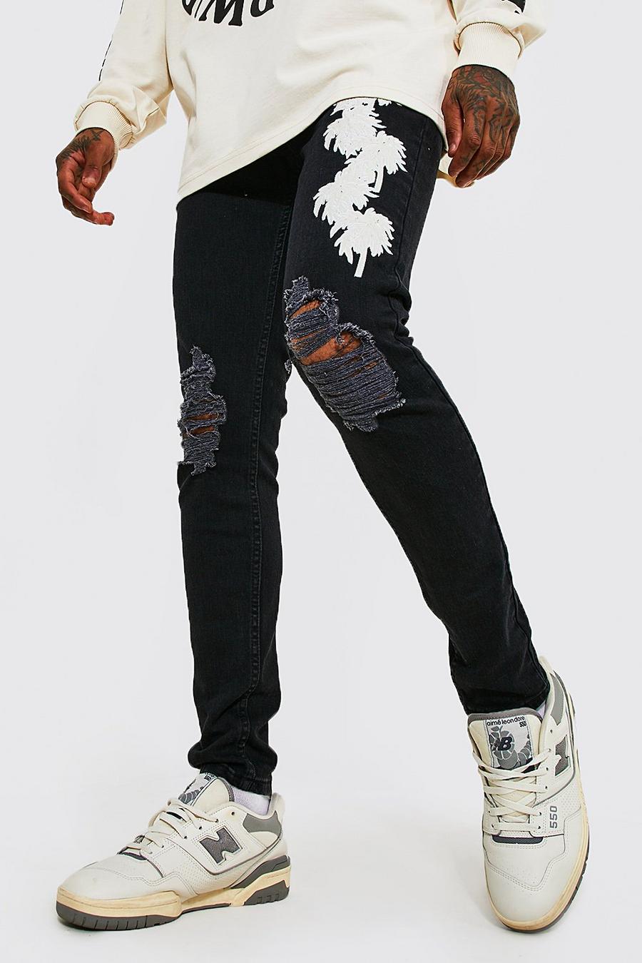 True black Skinny jeans med palmer image number 1
