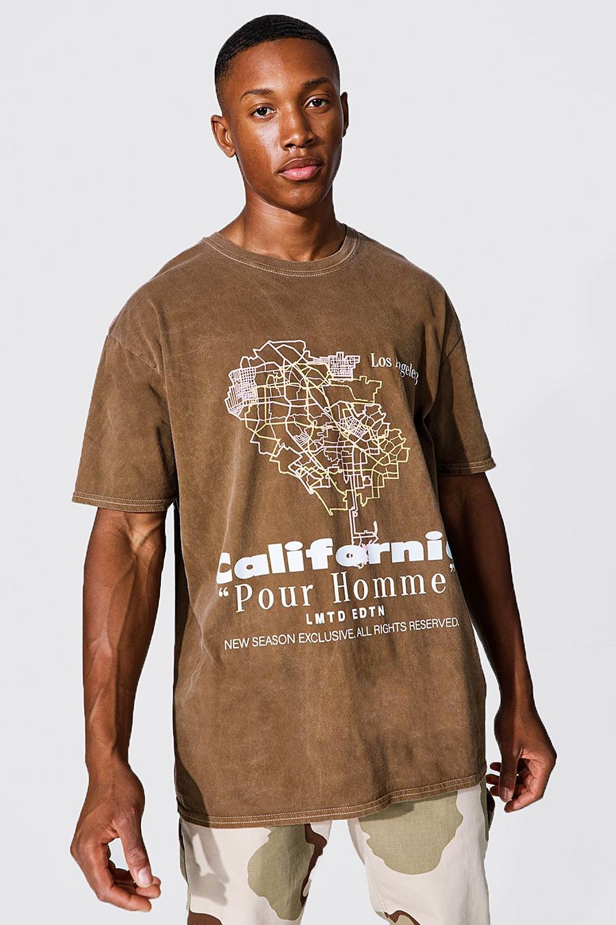 T-shirt oversize sovratinta con stampa California, Chocolate image number 1