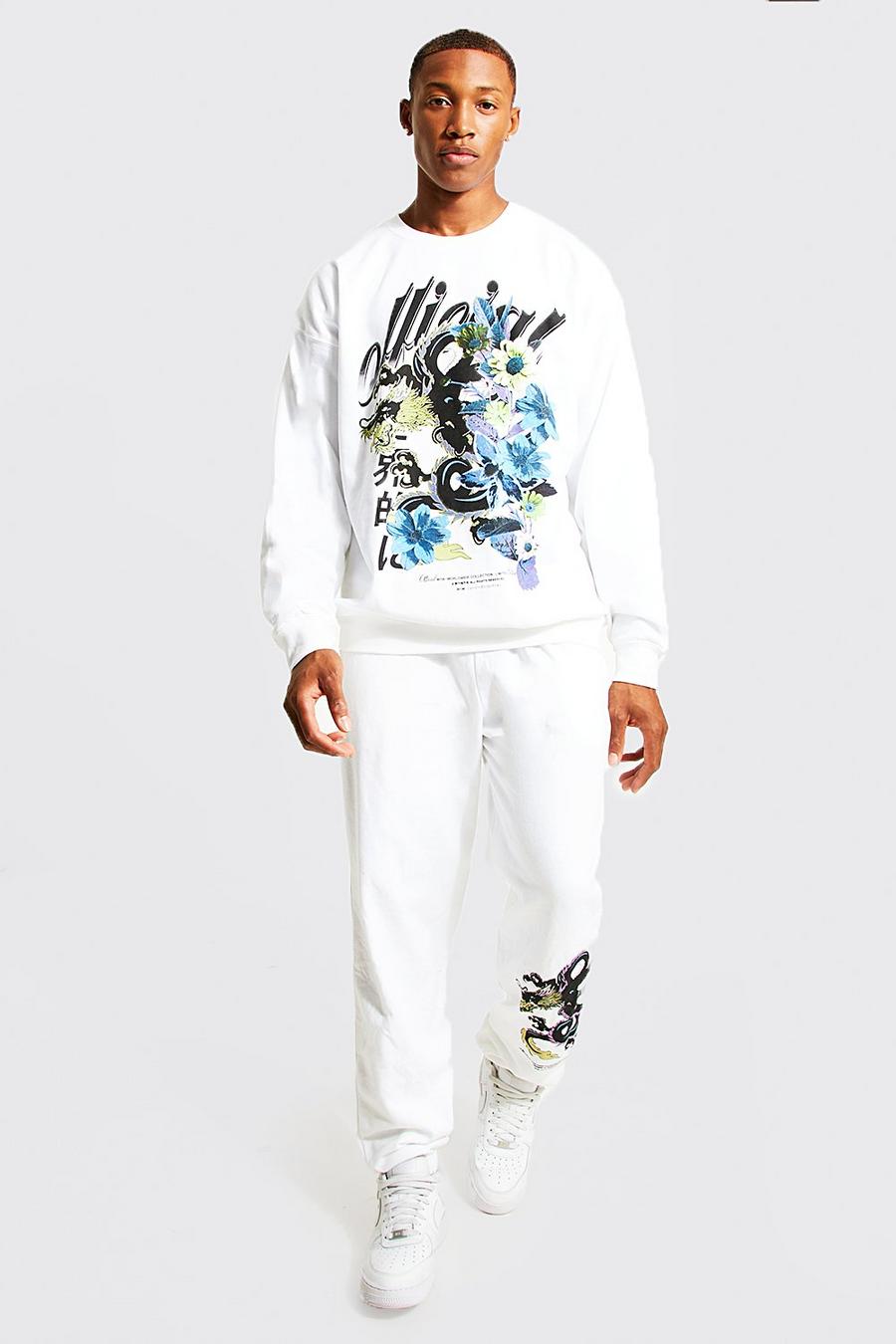 White Official Oversize träningsoverall med sweatshirt image number 1
