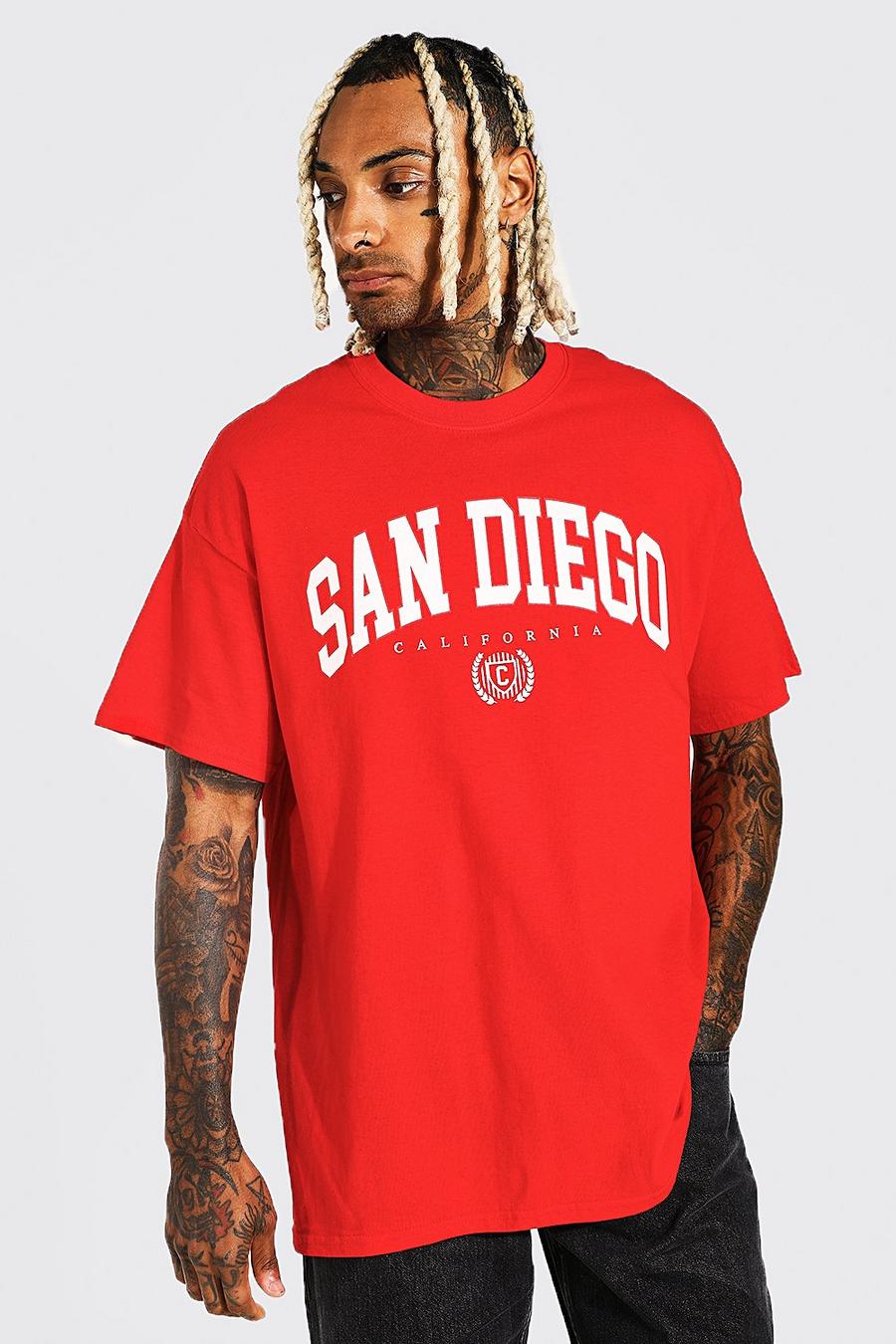 T-shirt oversize San Diego stile Varsity, Red