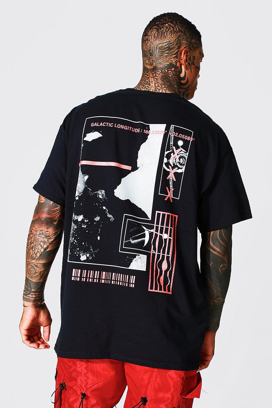 Black Oversized Space Back Graphic T-shirt image number 1