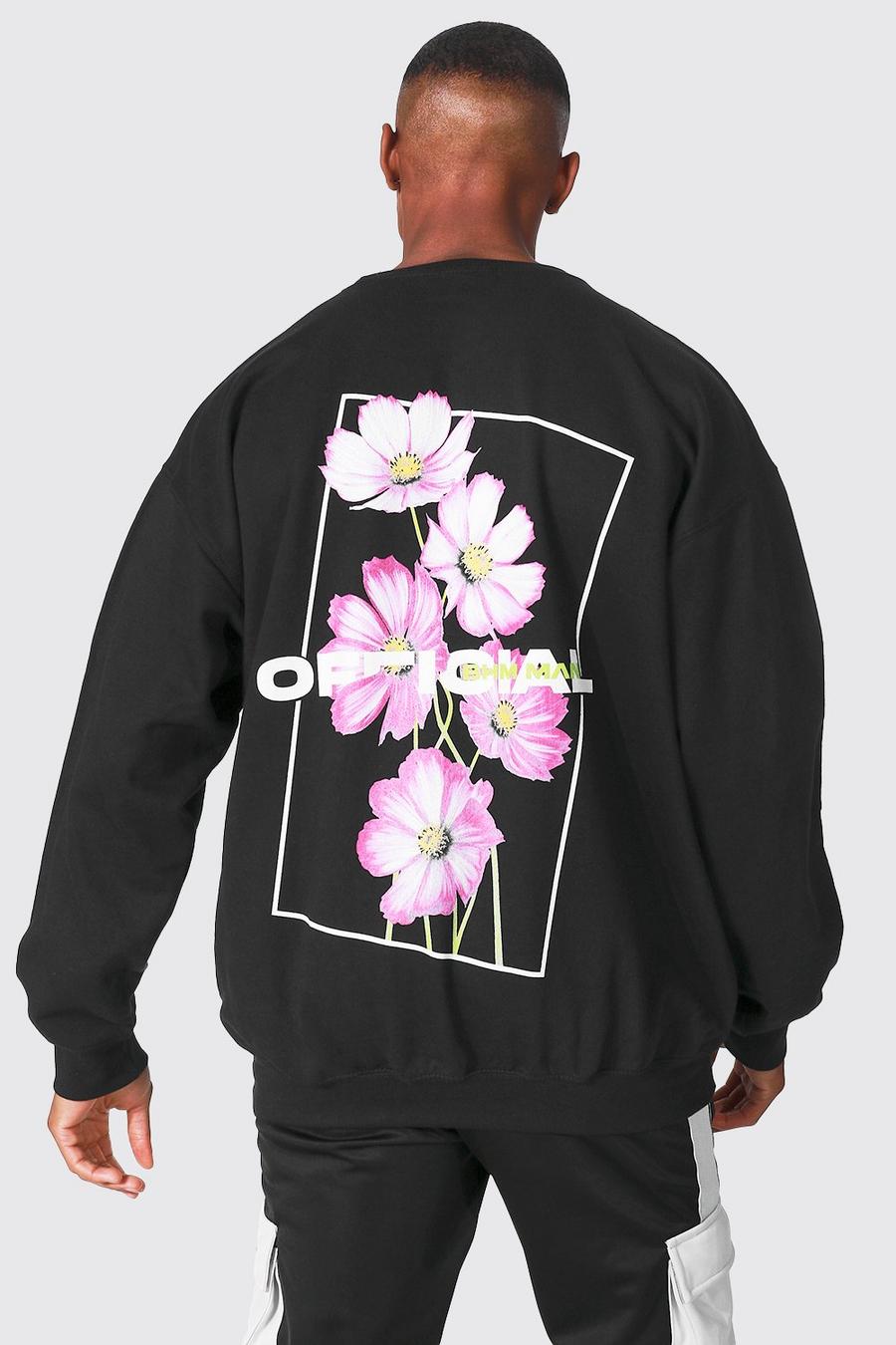 Black Oversized Floral Back Graphic Sweatshirt image number 1