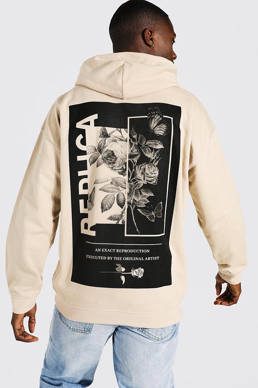 Sand Oversized Mono Floral Back Graphic Hoodie image number 1