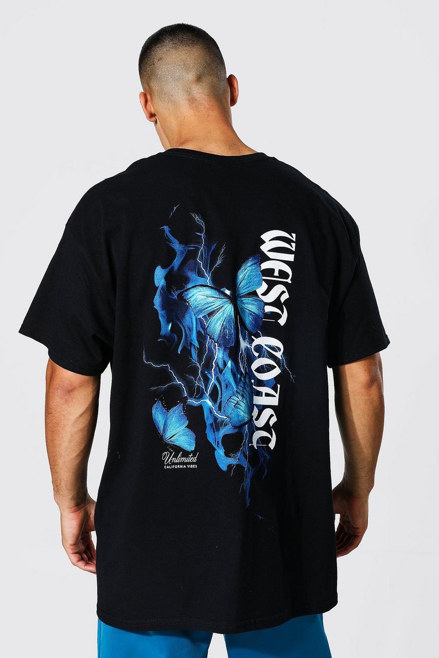 Camiseta oversize con estampado gráfico de sudadera en la espalda, Black nero