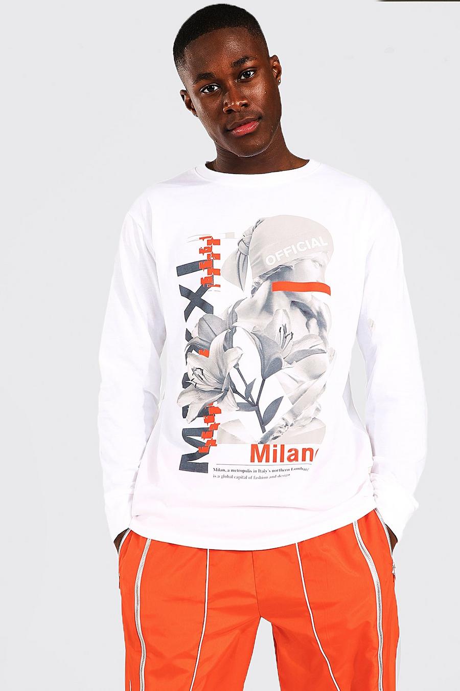 White Oversized Long Sleeve Statue Graphic T-shirt image number 1