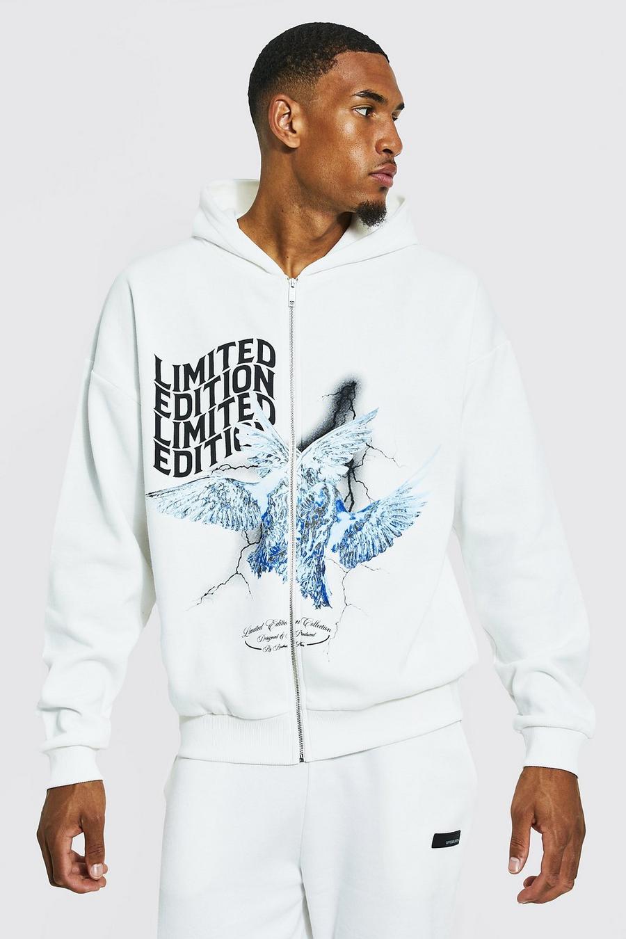 Ecru white Tall Limited Dove Print Zip Through Hoodie image number 1