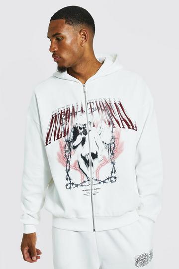 Tall Heartless Print Zip Through Hoodie ecru