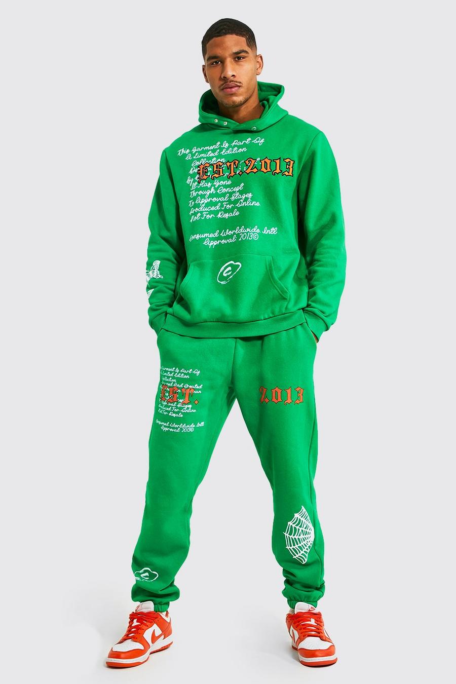 Green Tall Butterfly Graffiti Hooded Tracksuit image number 1