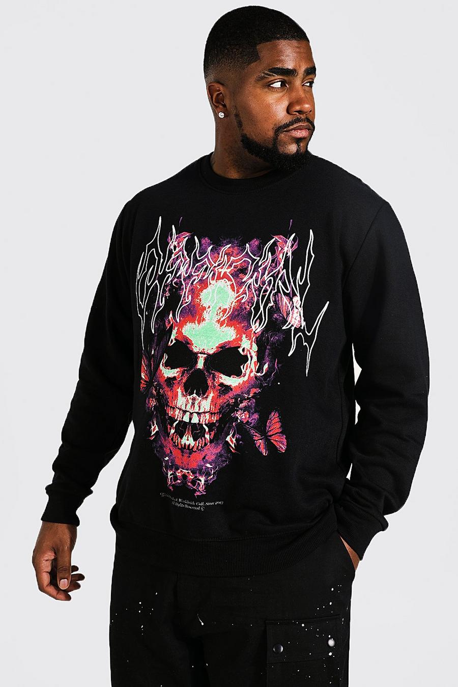 Black Plus Gothic Skull Print Sweatshirt image number 1