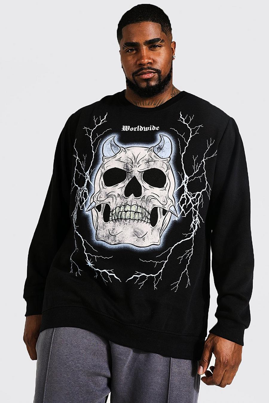 Black Plus Skull Lightening Print Sweatshirt image number 1