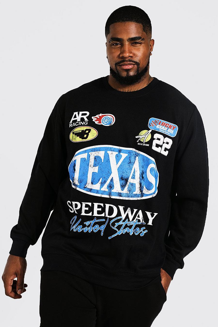 Plus Sweatshirt mit „Texas Speedway“-Print, Schwarz image number 1