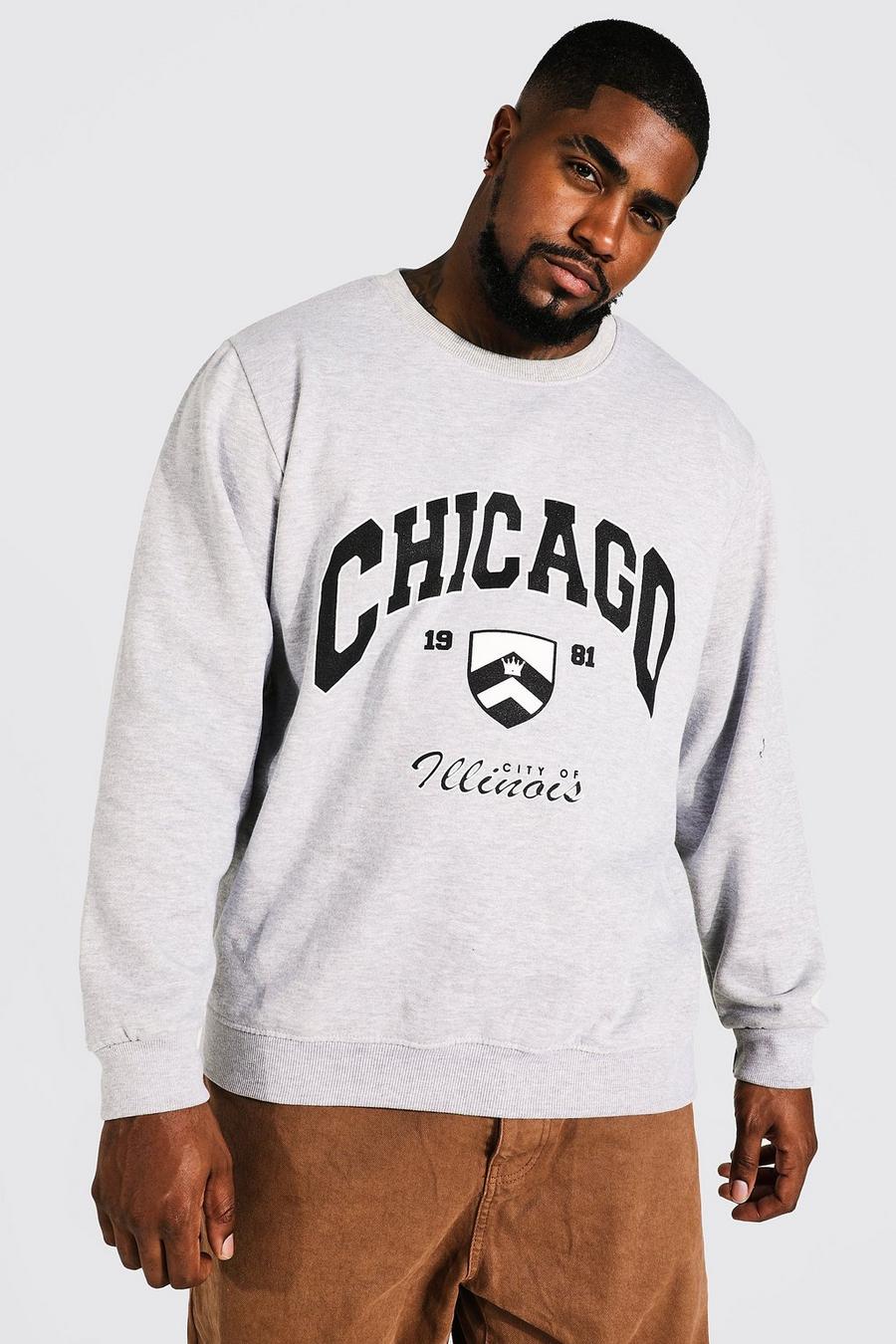 Grey marl Plus - Chicago Sweatshirt i varsitystil image number 1