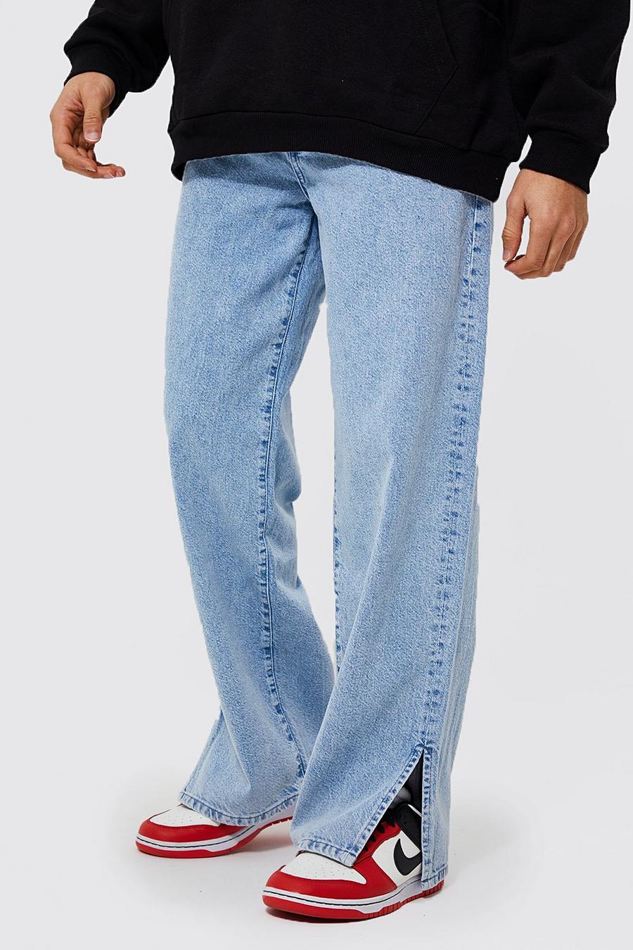 Ice blue Relaxed Fit Rigid Baggy Split Hem Jeans image number 1