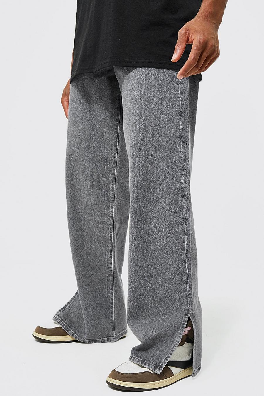 Mid grey Relaxed Fit Rigid Baggy Split Hem Jeans image number 1