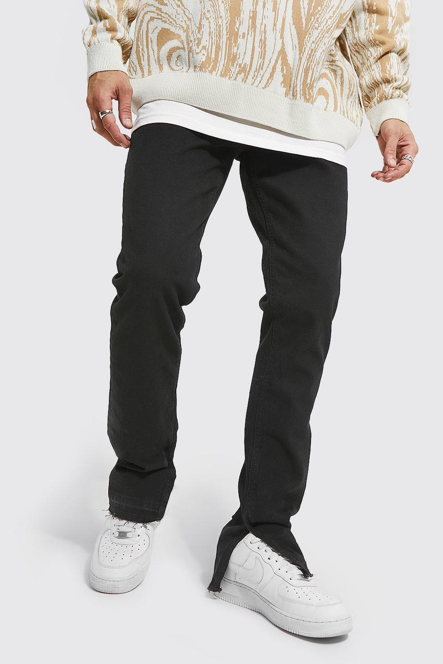 Jeans Slim Fit con fondo smagliato e spacco, True black image number 1