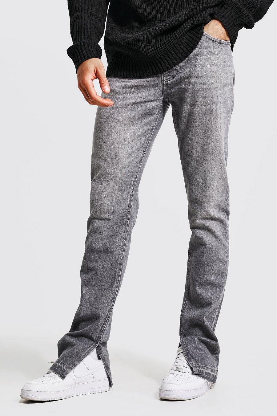 Mid grey Slitna jeans med hög midja och slitsar image number 1