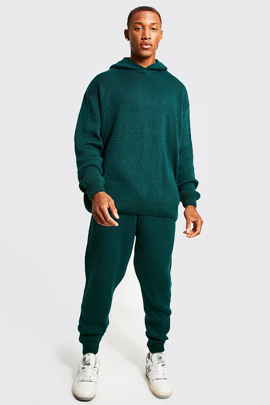 Bottle green Brushed Knitted Hoodie & Jogger Tracksuit image number 1