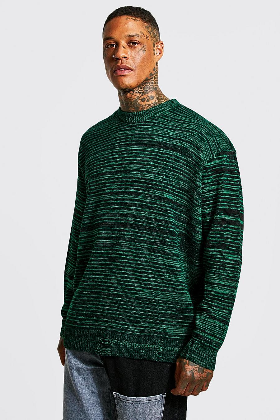 Green Oversized Distressed Twist Knit Jumper image number 1